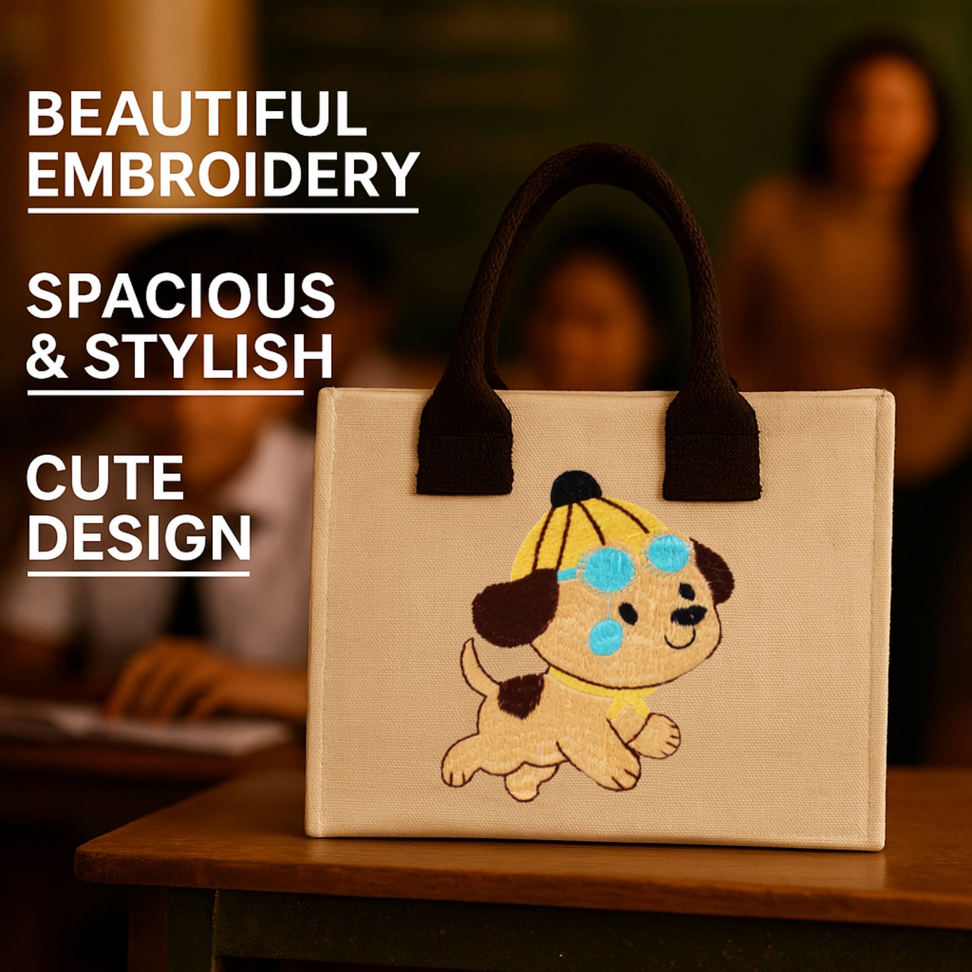 Dog Embroidery Kids Tote Bag