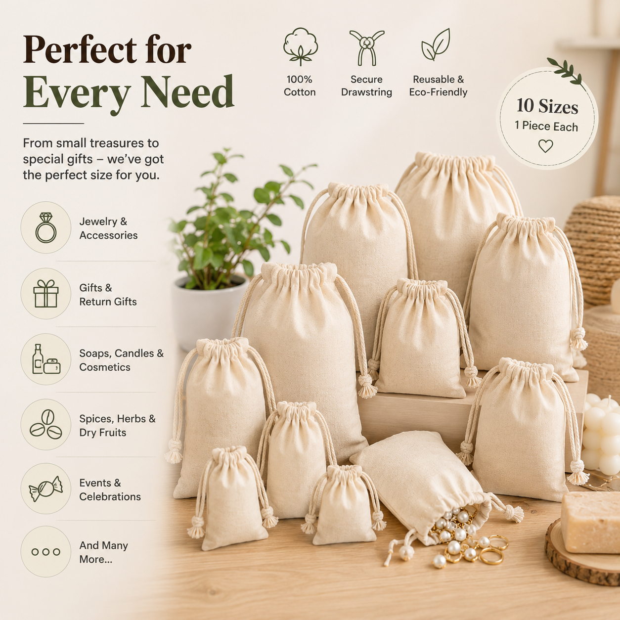 Cotton Drawstring Bag Sample Kit - 10 Sizes | 150 GSM
