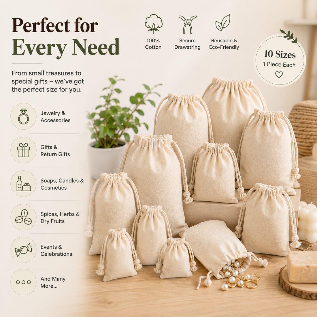 Cotton Drawstring Bag Sample Kit - 10 Sizes | 150 GSM