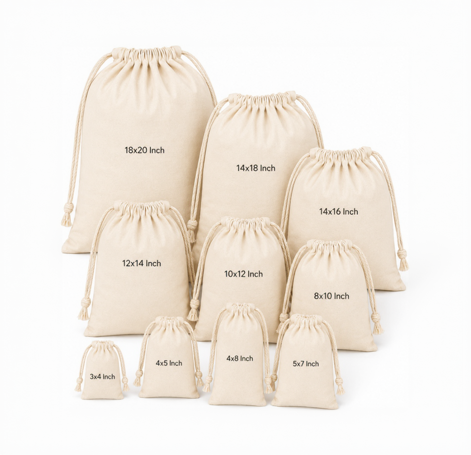 Cotton Drawstring Bag Sample Kit - 10 Sizes | 150 GSM