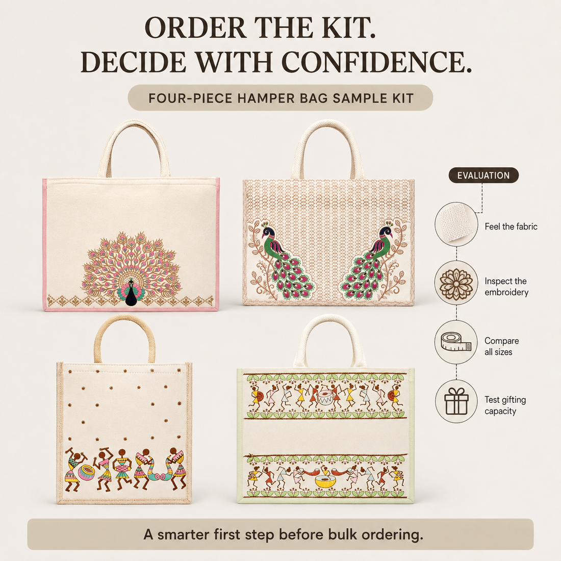 Embroidered Hamper Bag Sample Kit – 4 Designs & Sizes