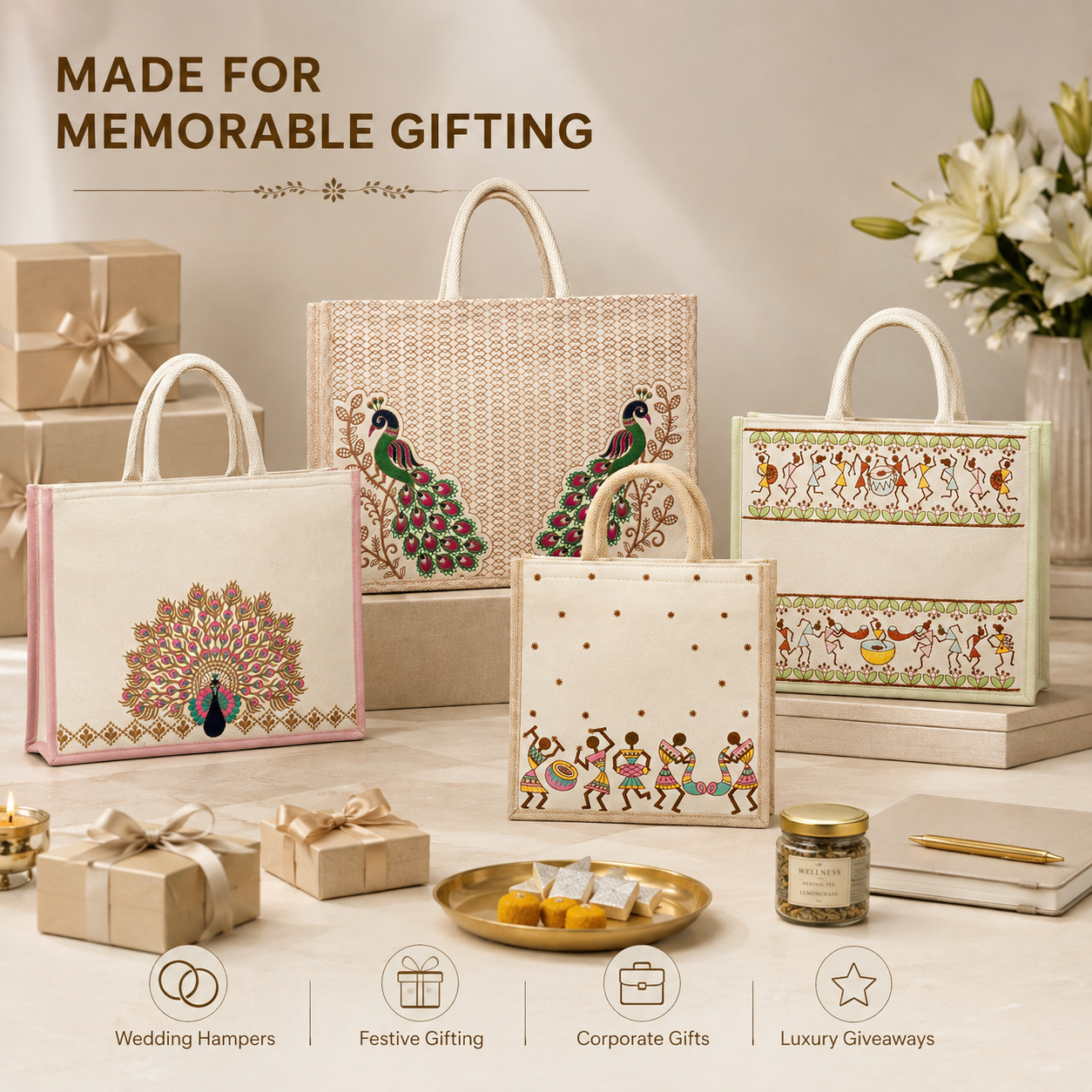 Embroidered Hamper Bag Sample Kit – 4 Designs & Sizes