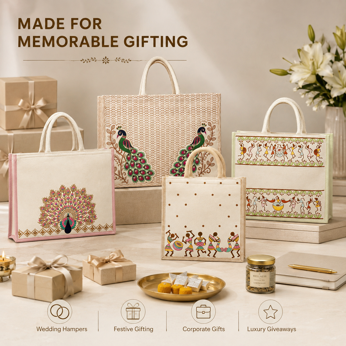 Embroidered Hamper Bag Sample Kit – 4 Designs & Sizes