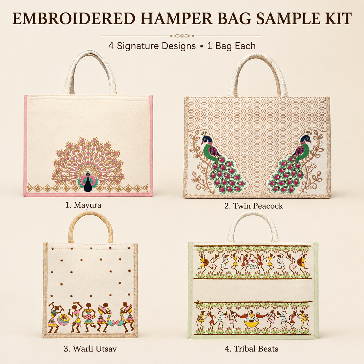 Embroidered Hamper Bag Sample Kit – 4 Designs & Sizes