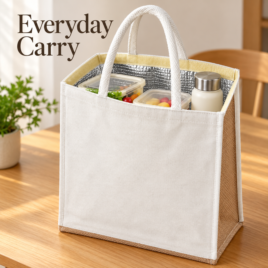 Plain 14.5x16x6.5 Natural Large Insulated Canvas Cooler Bag | 310 GSM