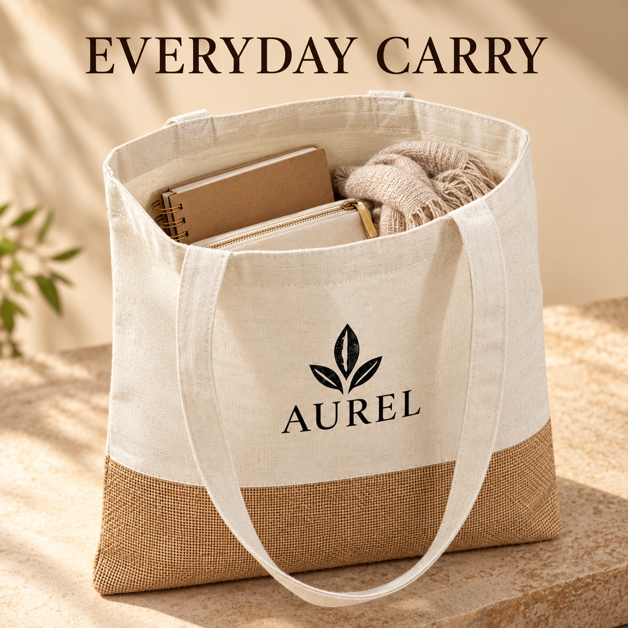 14.5x16.5 Natural Jute & Cotton Two-Tone Tote Bag