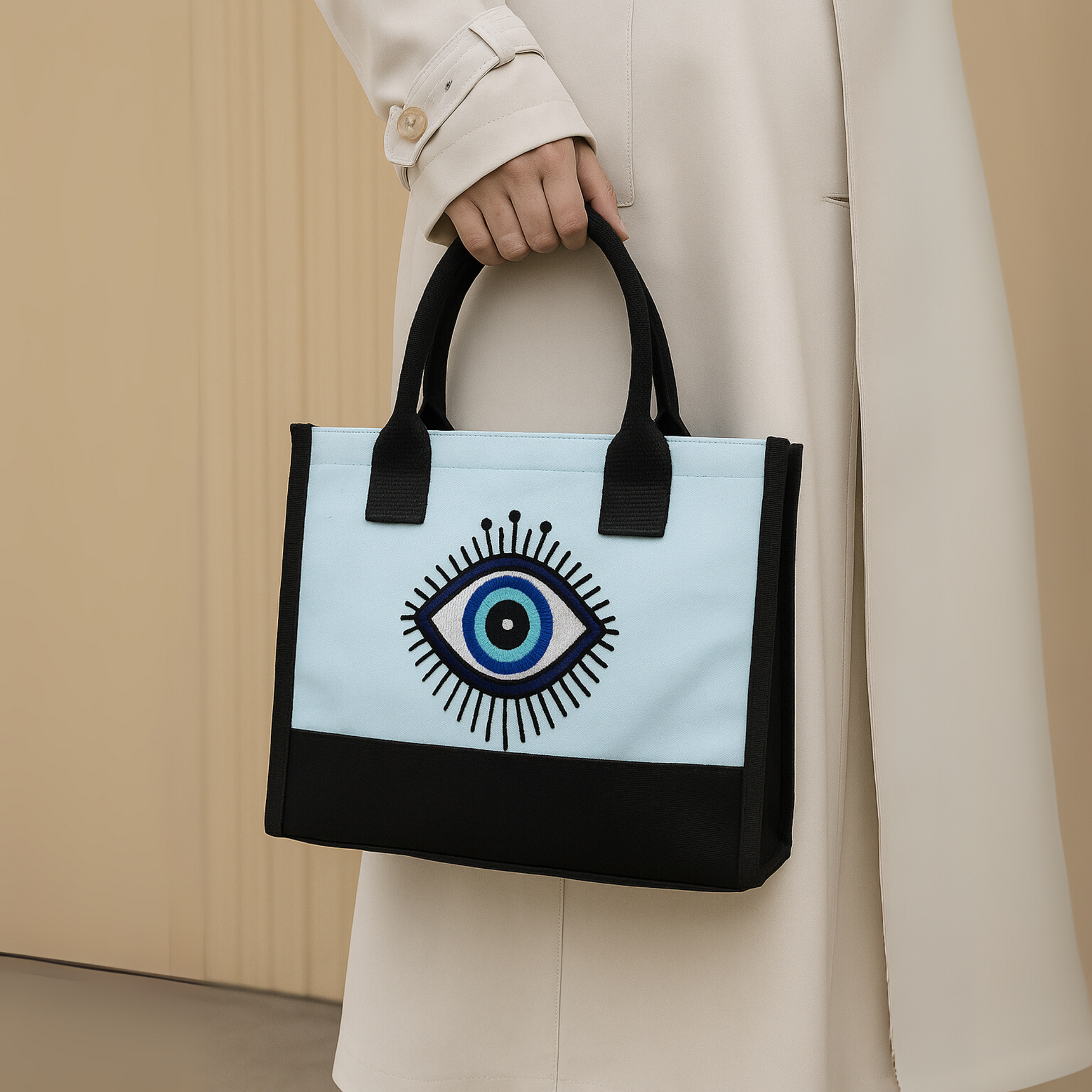 Embroidery Evil Eye Box Tote Bag