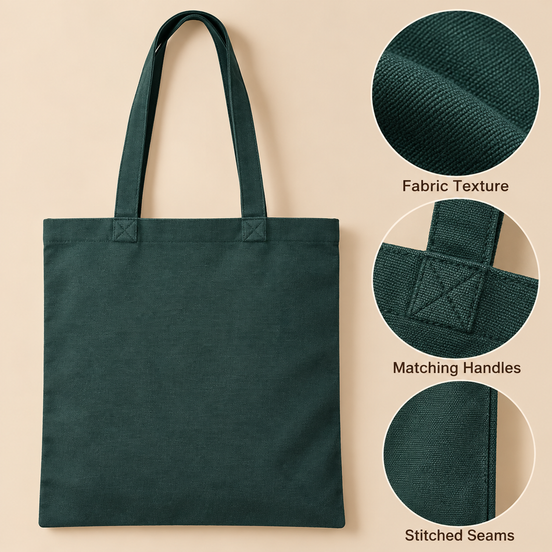 Plain 14.5x15.5 Dark Green Cotton Canvas Tote Bag | 350 GSM