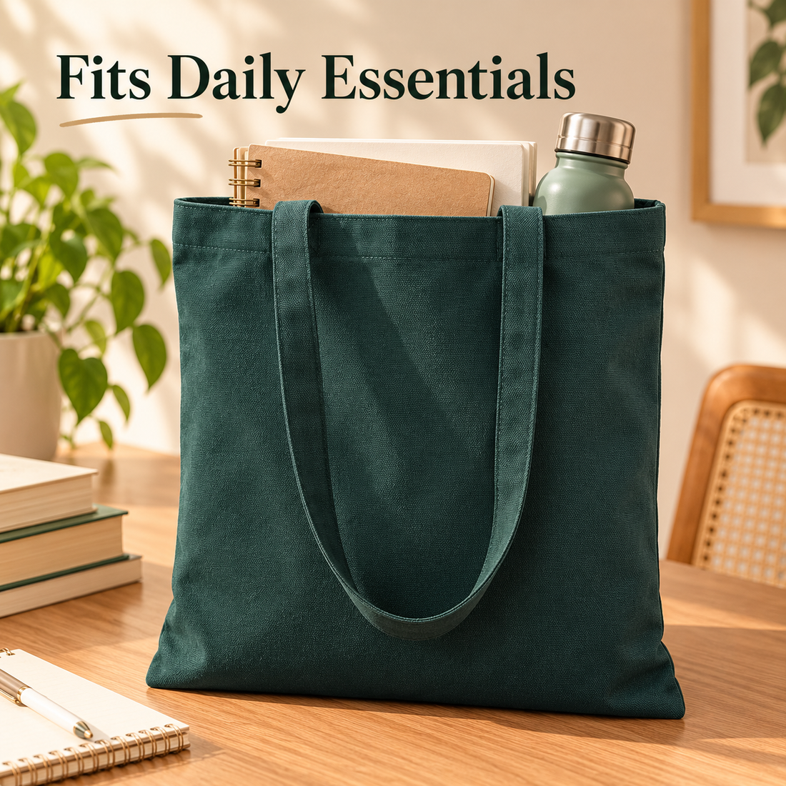 Plain 14.5x15.5 Dark Green Cotton Canvas Tote Bag | 350 GSM