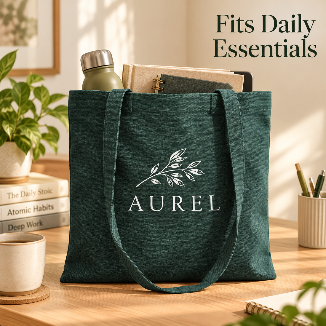 14.5x15.5 Dark Green Cotton Canvas Tote Bag | 350 GSM