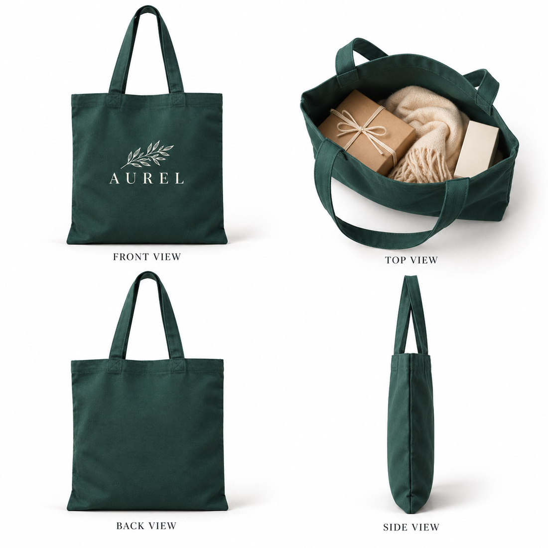 14.5x15.5 Dark Green Cotton Canvas Tote Bag | 350 GSM