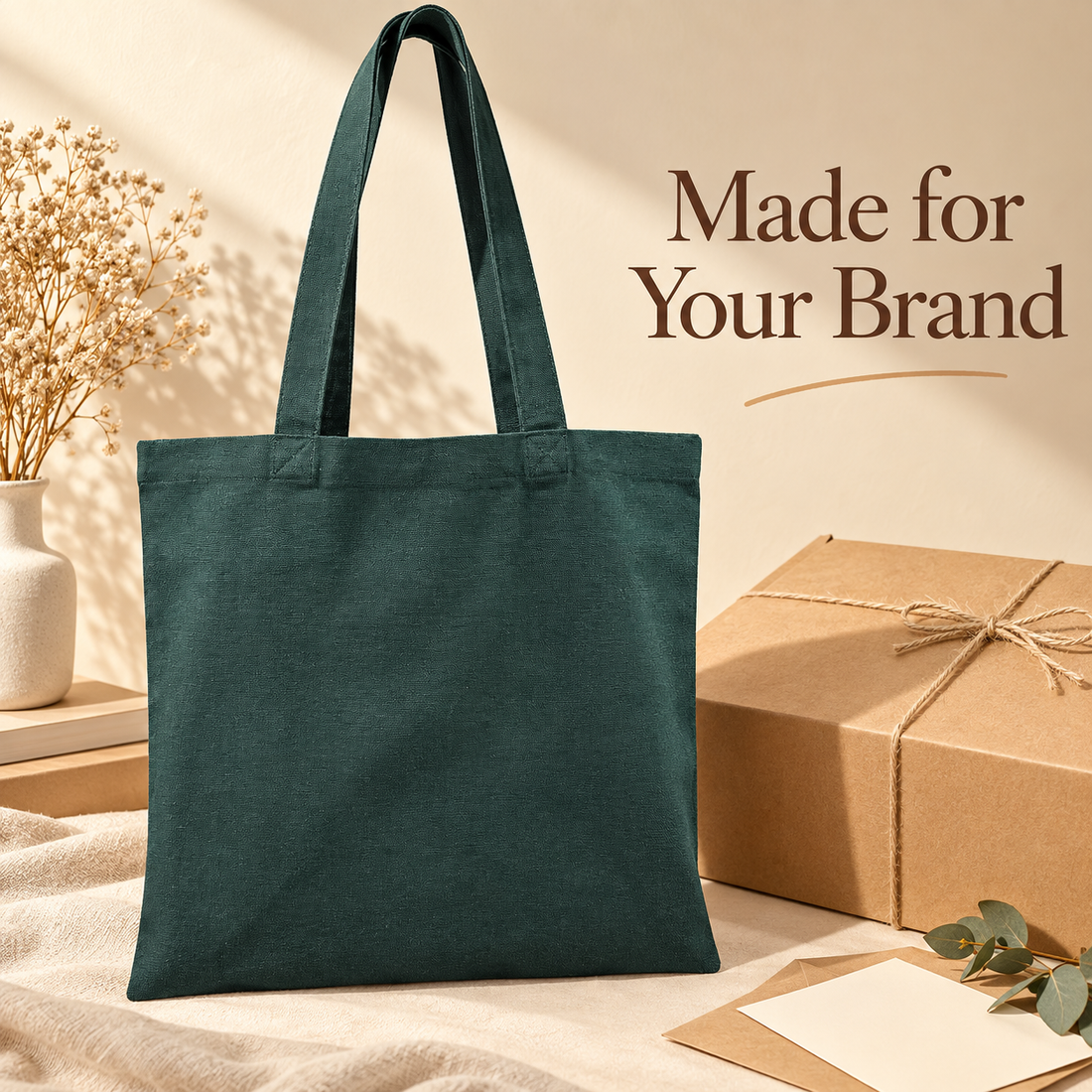 Plain 14.5x15.5 Dark Green Cotton Canvas Tote Bag | 350 GSM