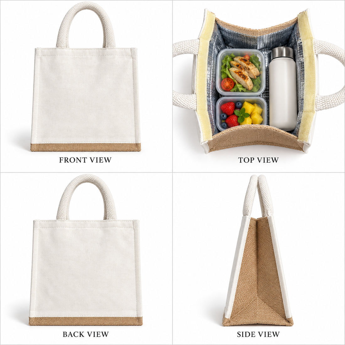 Plain 10x10.5x5.5 Natural Insulated Canvas Cooler Bag | 310 GSM
