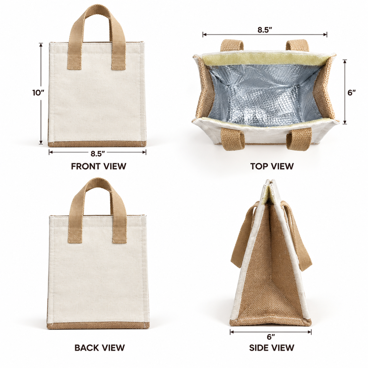 Plain 8.5x10x6 Natural Compact Insulated Canvas Cooler Bag | 310 GSM