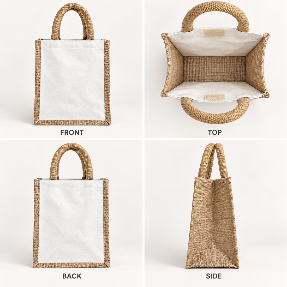 Plain 8x10x5.5 Natural Small Jute & Canvas Hamper Bag