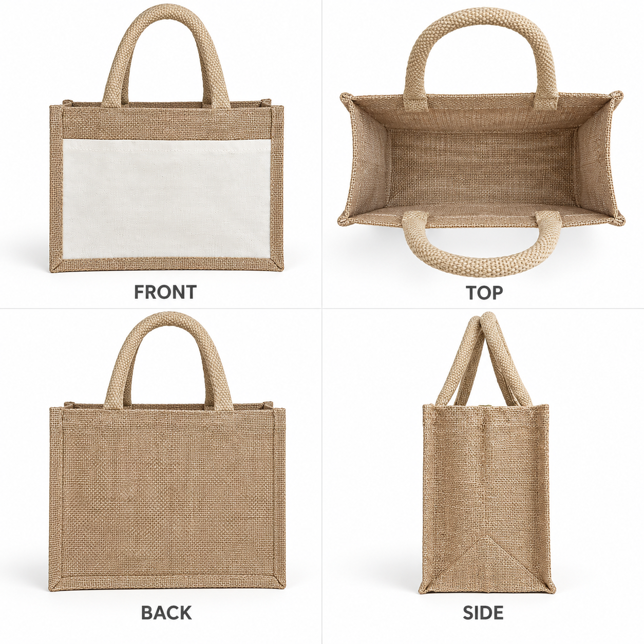 Plain 10x8.5x5.5 Natural Small Jute & Canvas Hamper Bag with Canvas Front Pocket