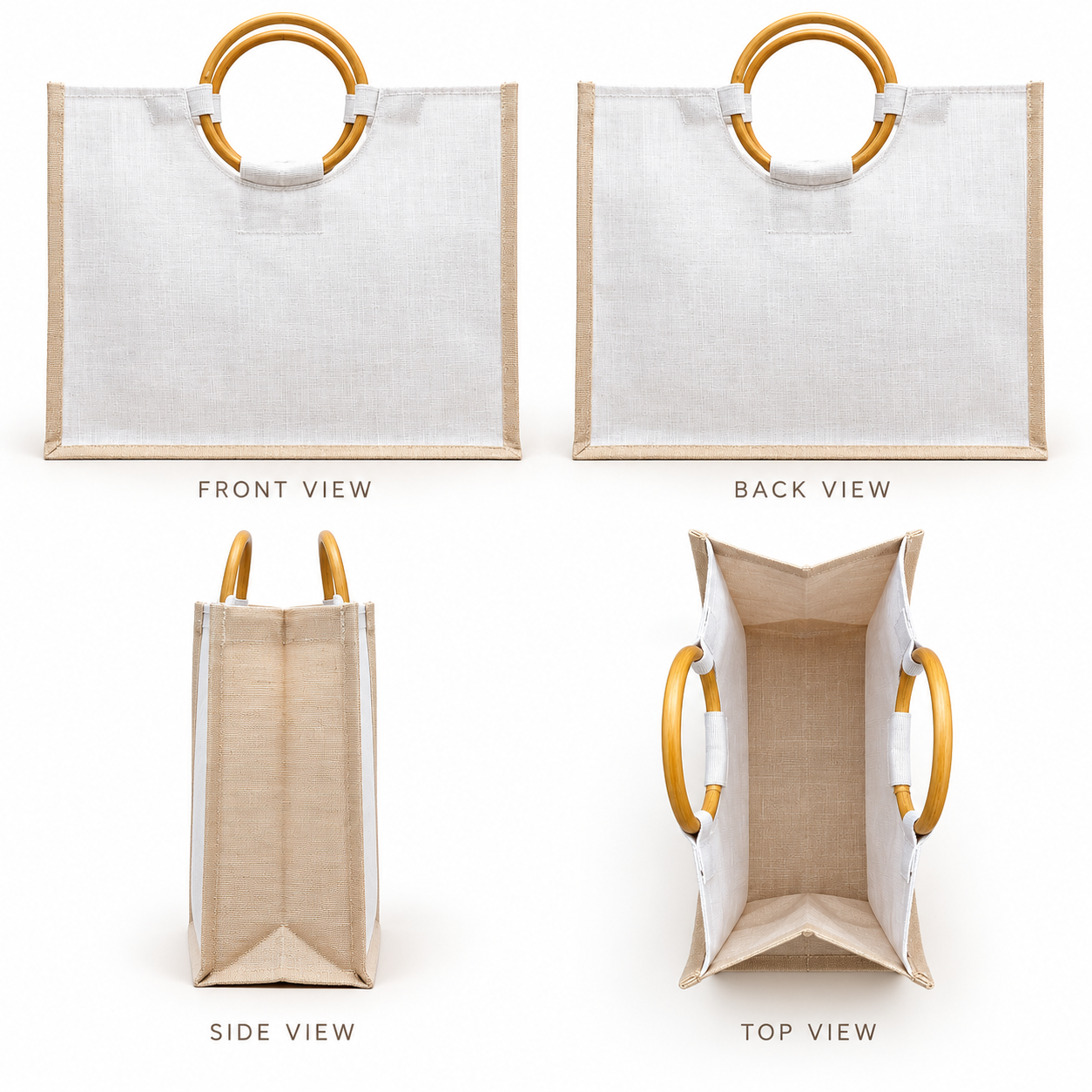 Plain 16x13x6 Natural Laminated Juco Bag with Cane Handles