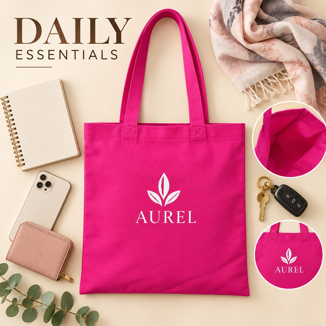 14.5x15.5 Pink Cotton Canvas Tote Bag | 350 GSM