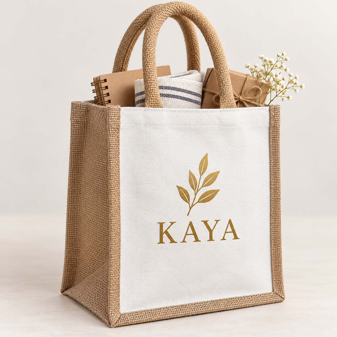8x10x5.5 Natural Small Jute & Canvas Hamper Bag