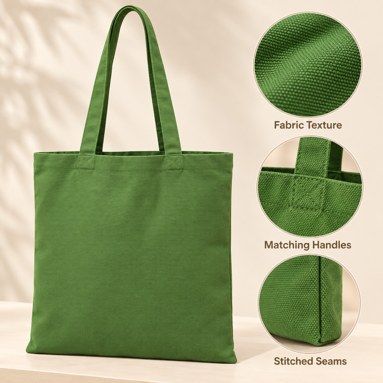 Plain 14.5x15.5 Olive Green Cotton Canvas Tote Bag | 350 GSM