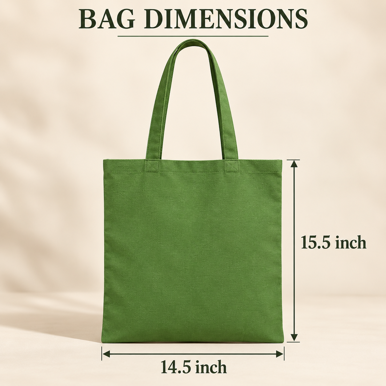 Plain 14.5x15.5 Olive Green Cotton Canvas Tote Bag | 350 GSM