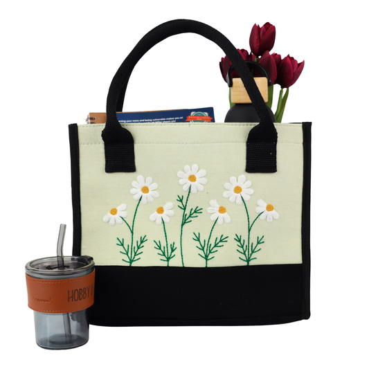 Embroidery Green Floral Tote Bag