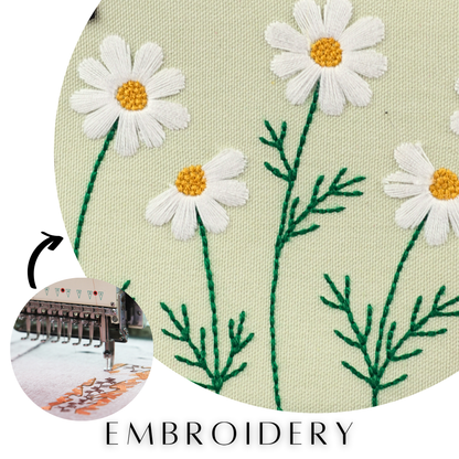 Embroidery Green Floral Tote Bag