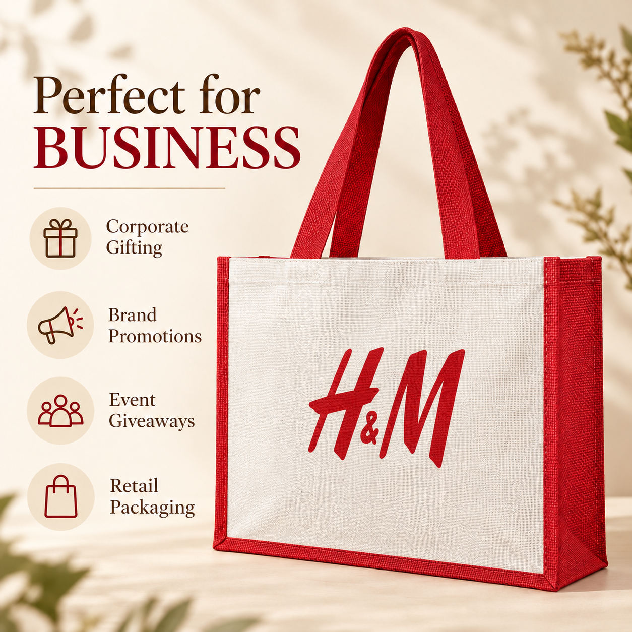 16x13x6 Red Laminated Jute & Canvas Hamper Bag
