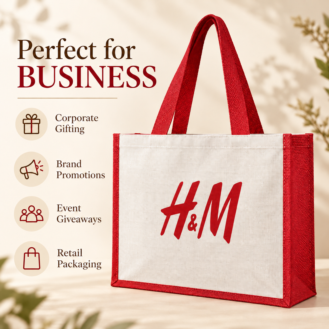 16x13x6 Red Laminated Jute & Canvas Hamper Bag