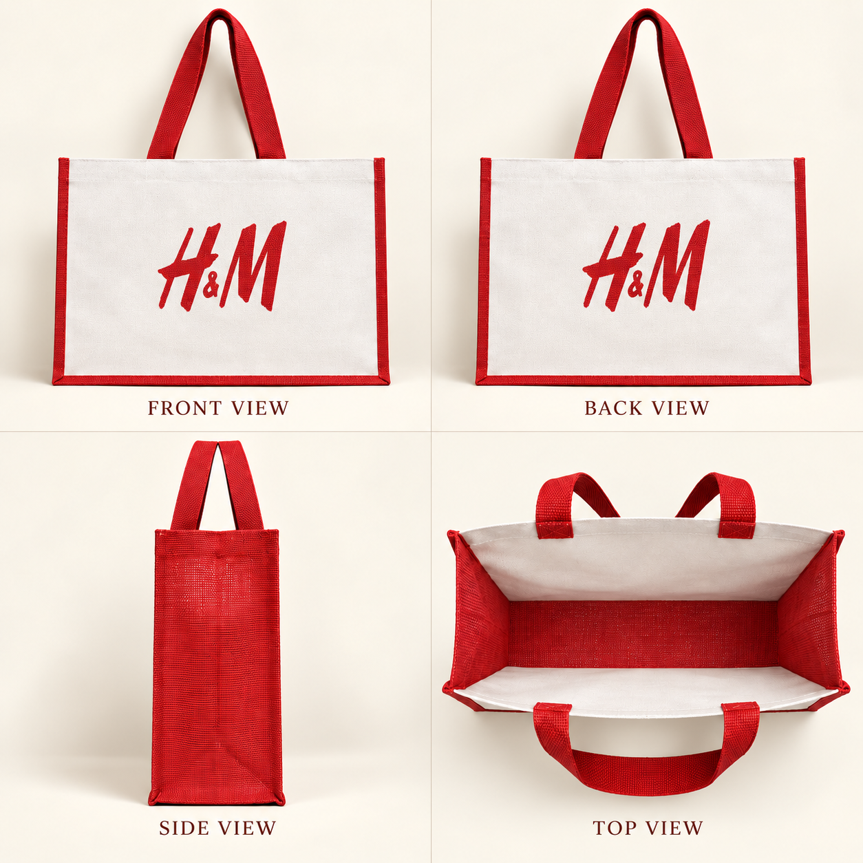 16x13x6 Red Laminated Jute & Canvas Hamper Bag