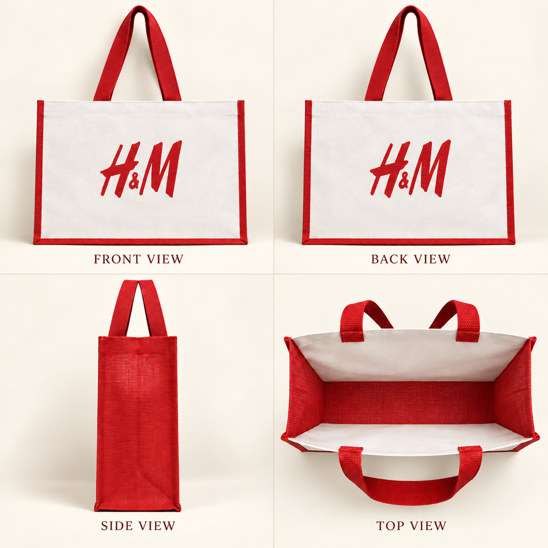 16x13x6 Red Laminated Jute & Canvas Hamper Bag