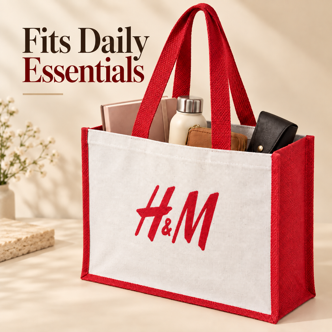 16x13x6 Red Laminated Jute & Canvas Hamper Bag