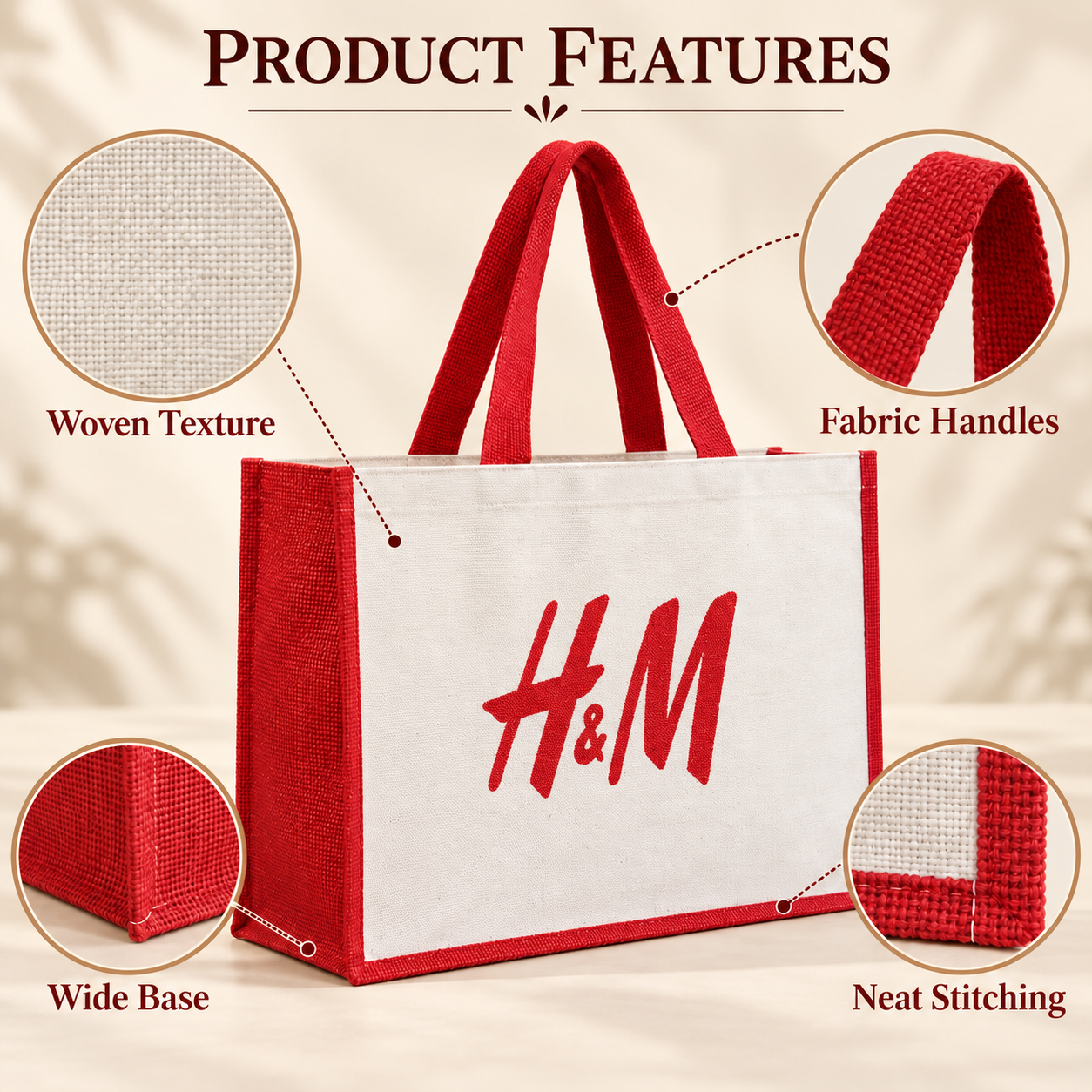 16x13x6 Red Laminated Jute & Canvas Hamper Bag