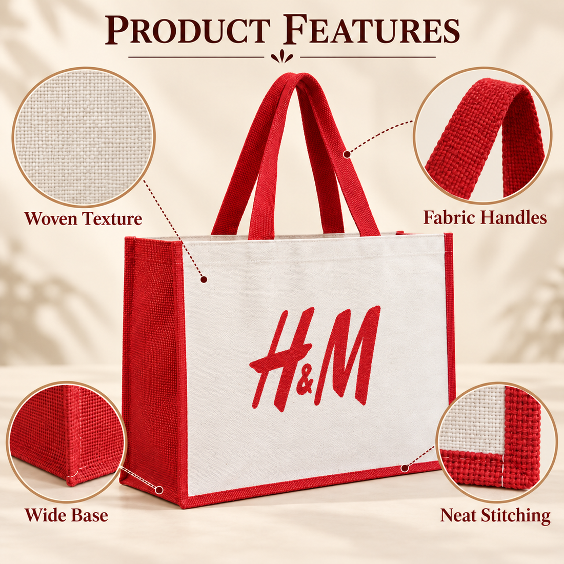 16x13x6 Red Laminated Jute & Canvas Hamper Bag