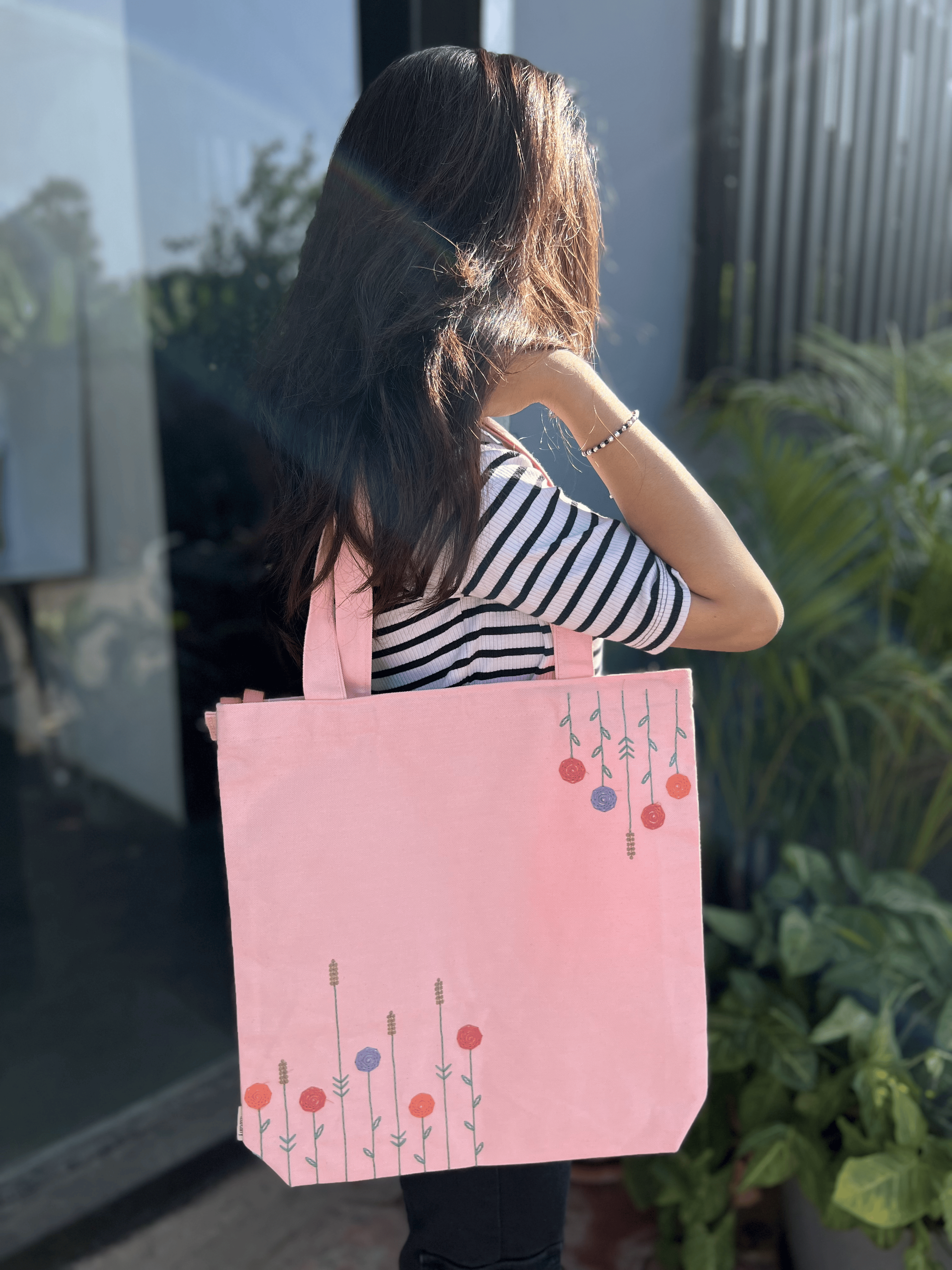 Blush Bloom Embroidered Tote