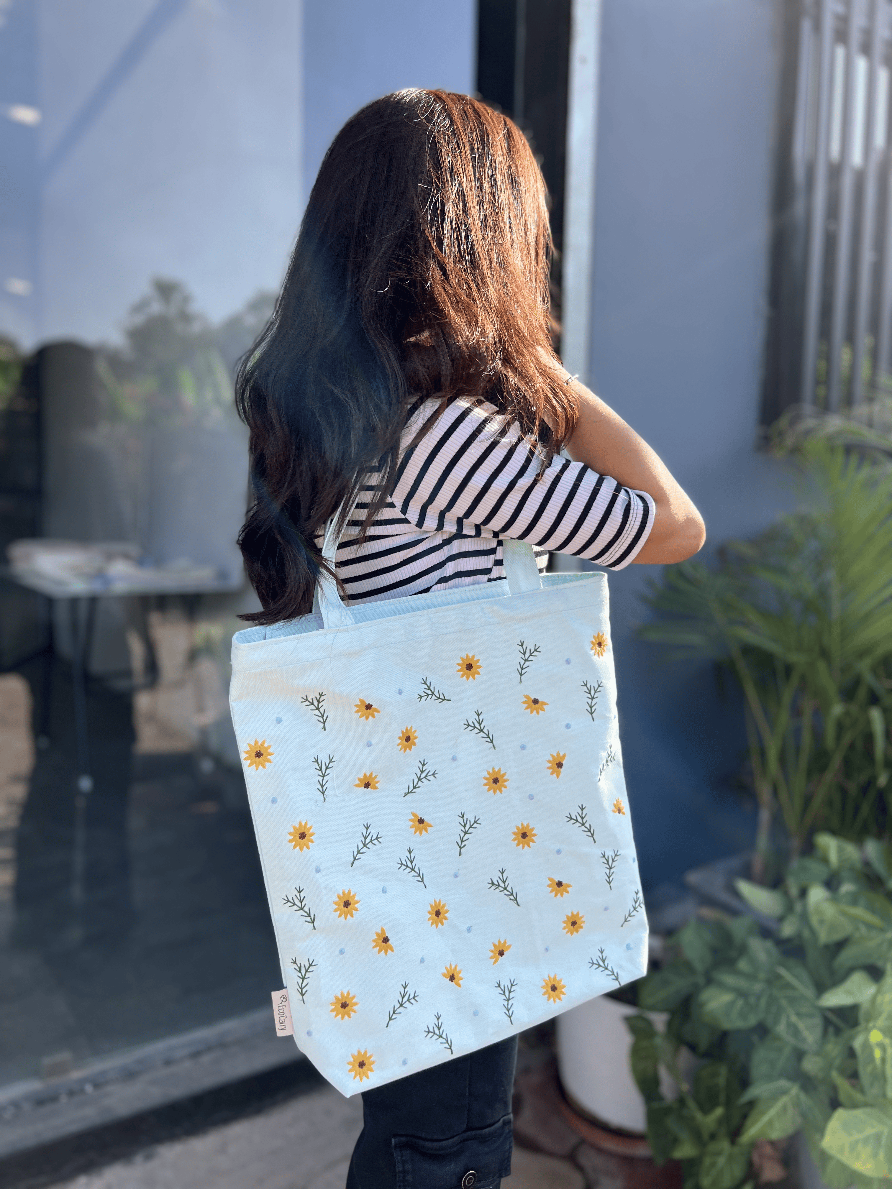 Sunflower Bliss Embroidered Tote