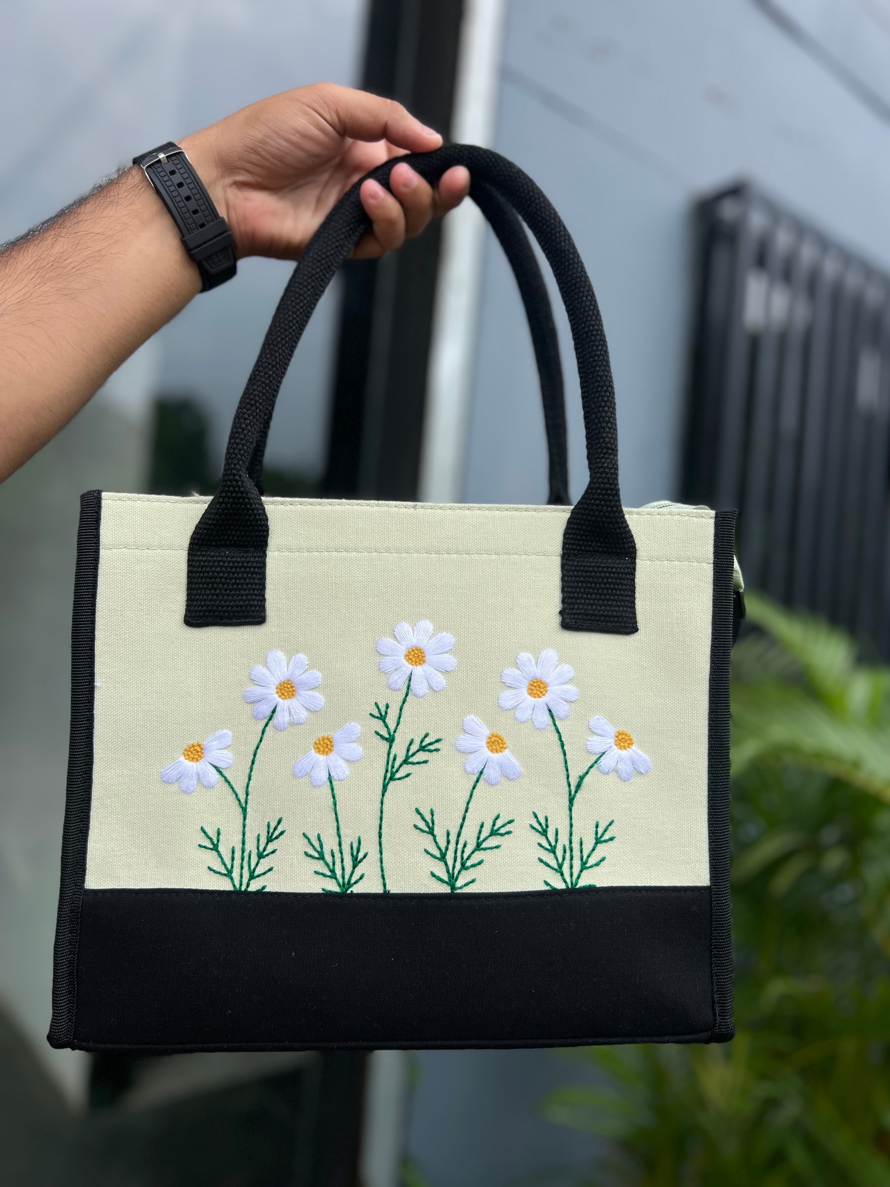 Green Floral Tote Bag