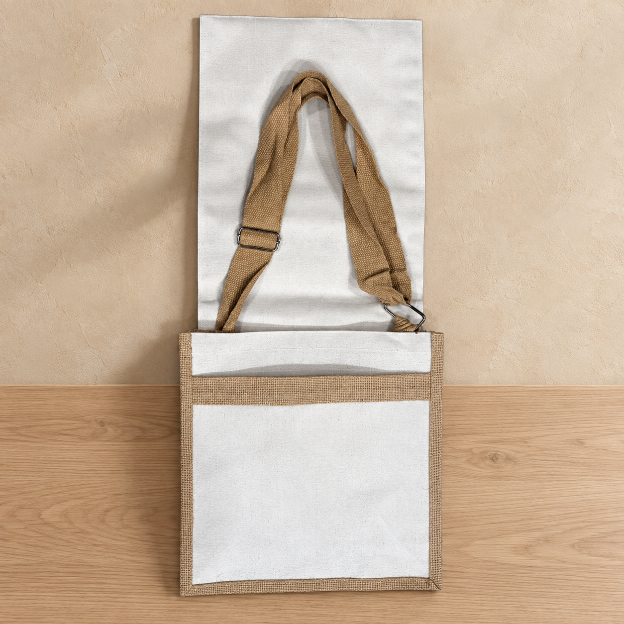 Plain Natural Jute & Canvas Laptop messenger Bag | 220 GSM