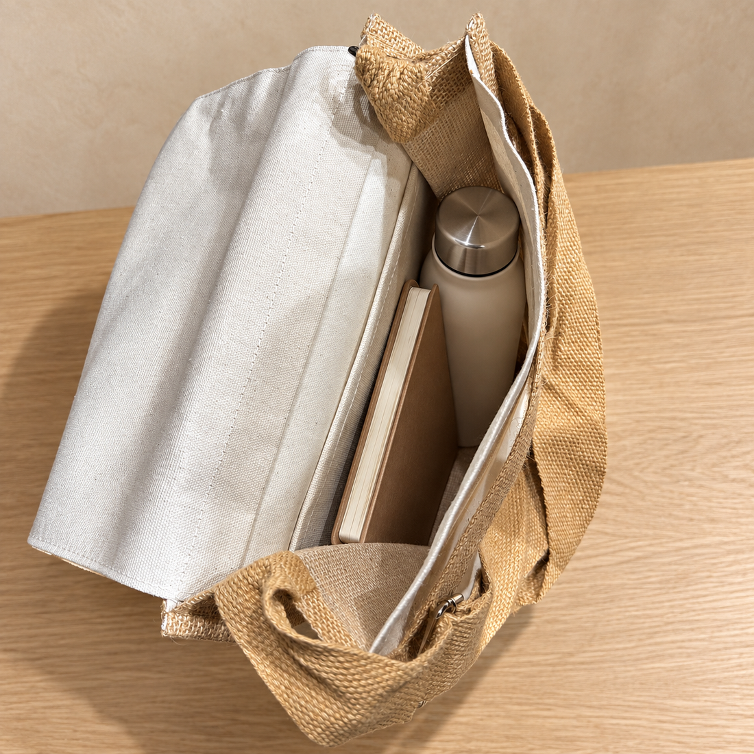Plain Natural Jute & Canvas Laptop messenger Bag | 220 GSM