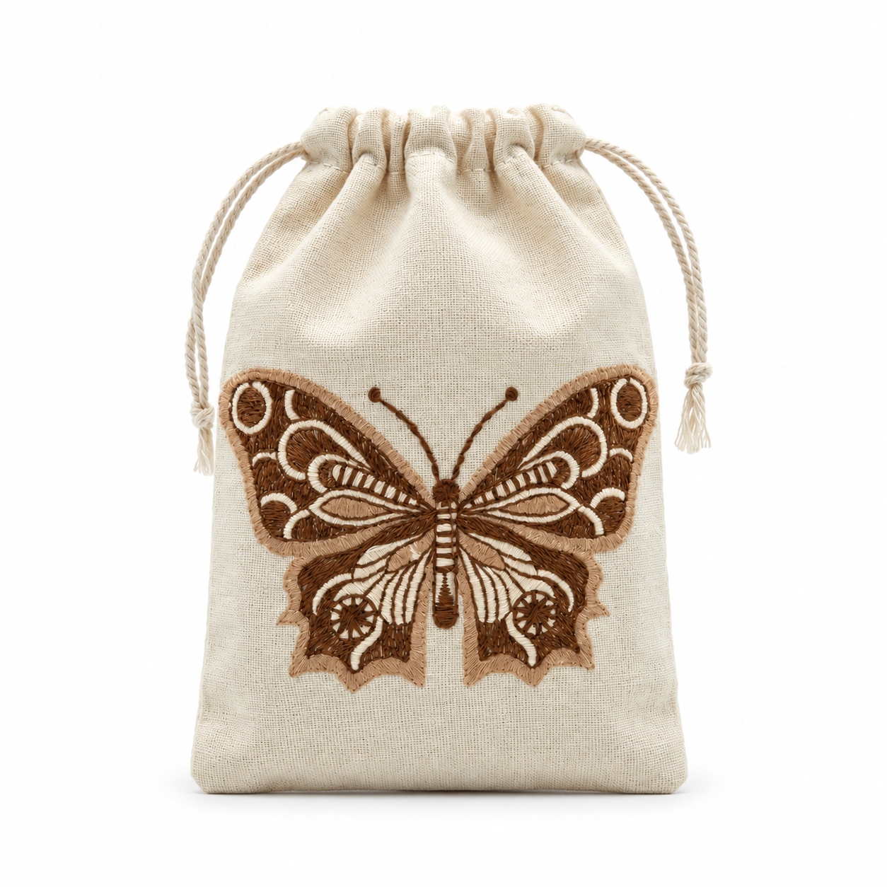 Butterfly Embroidered Cotton Drawstring Pouch