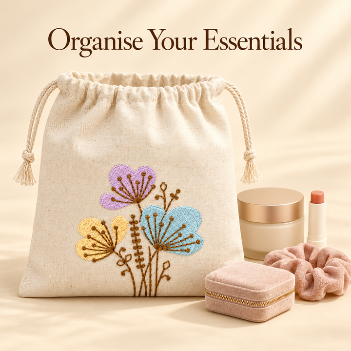 Pastel Trio Embroidered Drawstring Bag