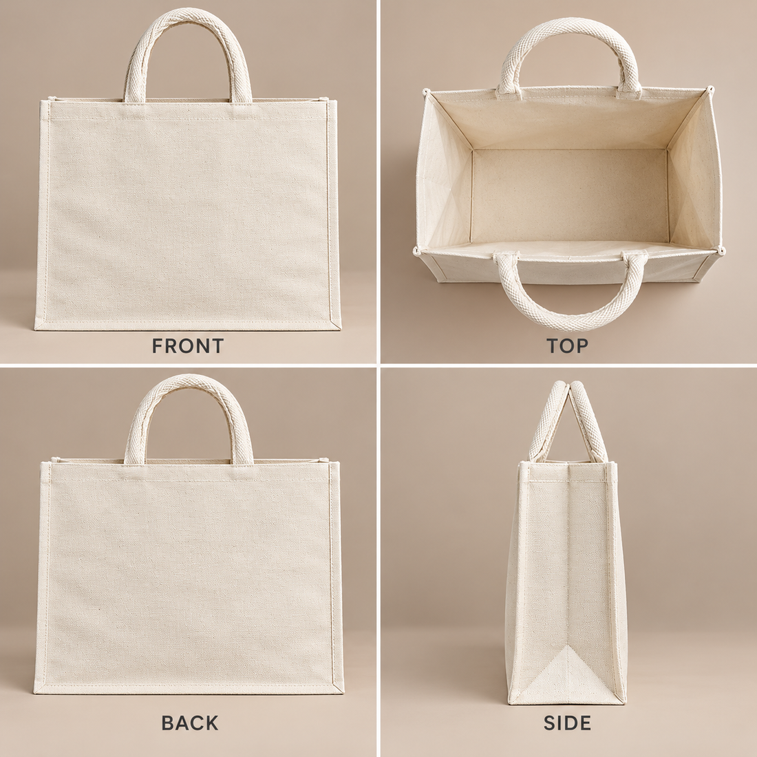 Plain 16x13x6 Ivory Laminated Canvas Shopping Bag | 310 GSM