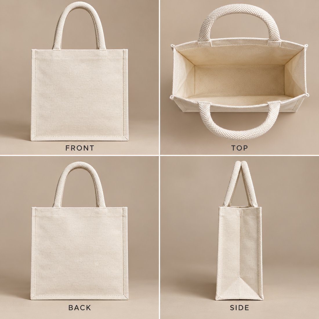 Plain 12x12x6 Ivory Laminated Canvas Gift Bag | 310 GSM