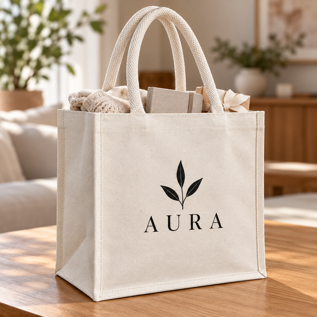 12x12x6 Ivory Laminated Canvas Gift Bag | 310 GSM