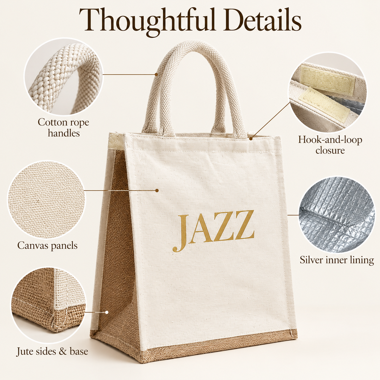 12x13.5x6.5 Natural Insulated Canvas Cooler Bag | 310 GSM