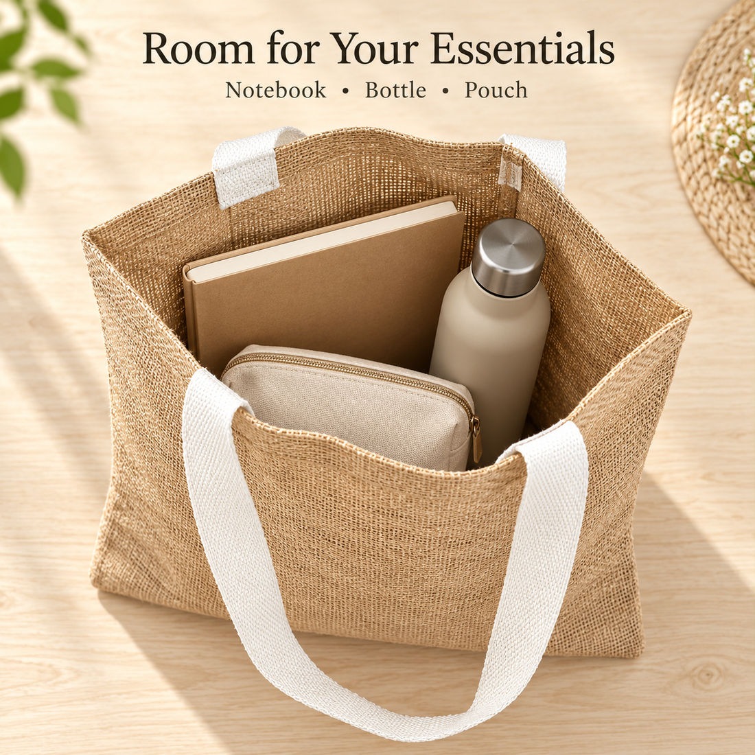 Plain 14.5x16.5 Natural Beige Jute Tote Bag