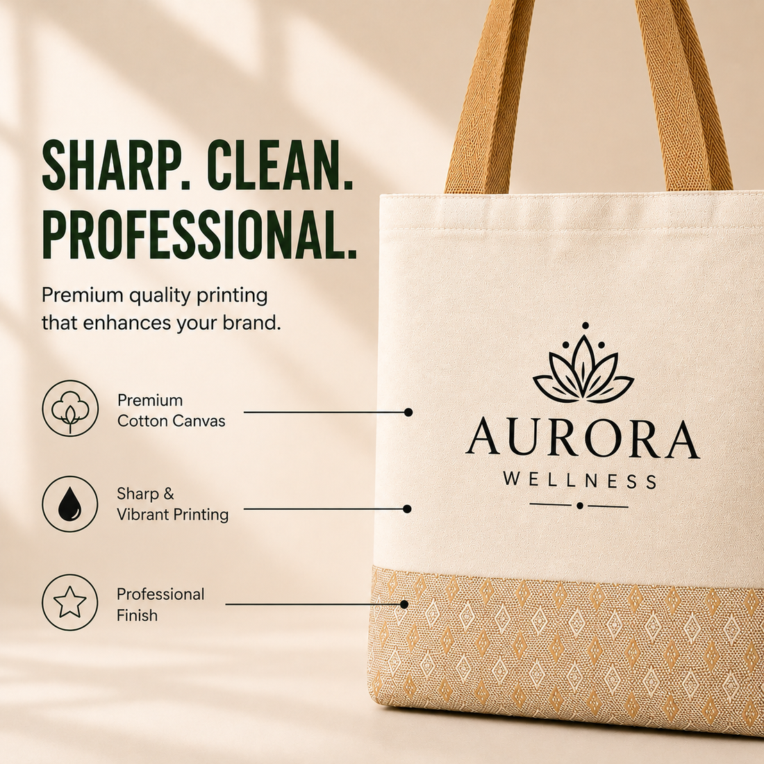 Custom 13×15 Diamond Motif Cotton Canvas Jute Tote Bag | 330 GSM