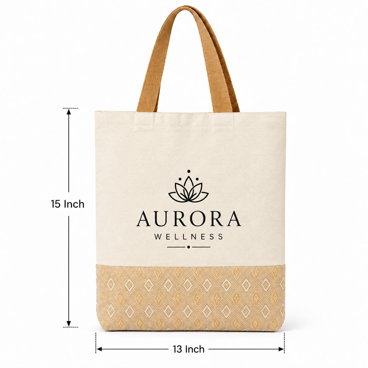 Custom 13×15 Diamond Motif Cotton Canvas Jute Tote Bag | 330 GSM