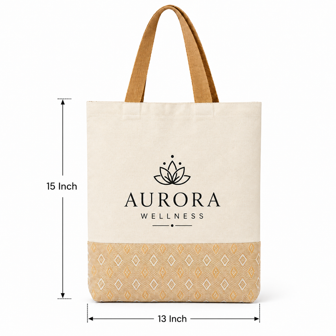 Custom 13×15 Diamond Motif Cotton Canvas Jute Tote Bag | 330 GSM