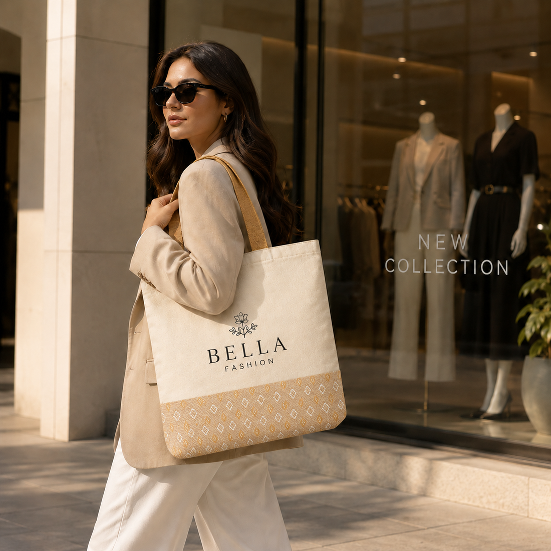 Custom 13×15 Diamond Motif Cotton Canvas Jute Tote Bag | 330 GSM